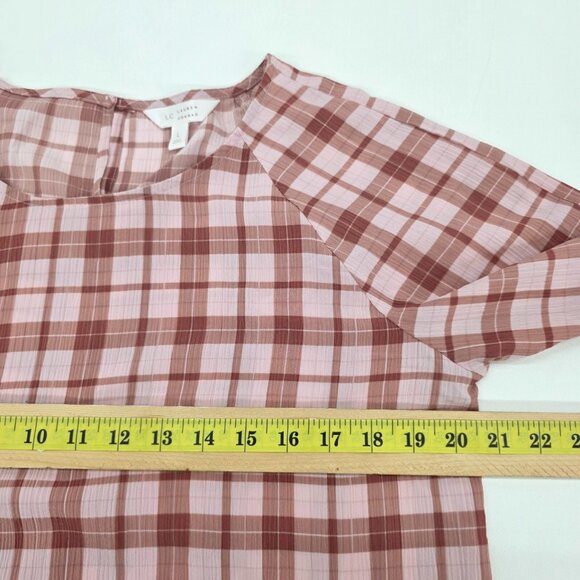 Lauren Conrad Plaid Ruffle Sleeve Blouse Womens L Pink Rust Gingham Cottagecore - Picture 12 of 13
